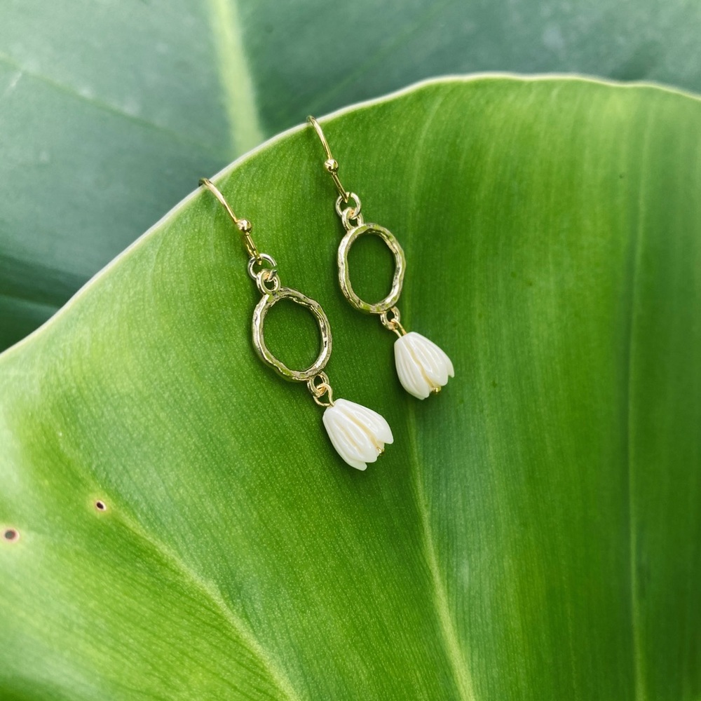 Hoop earrings with vintage pikake